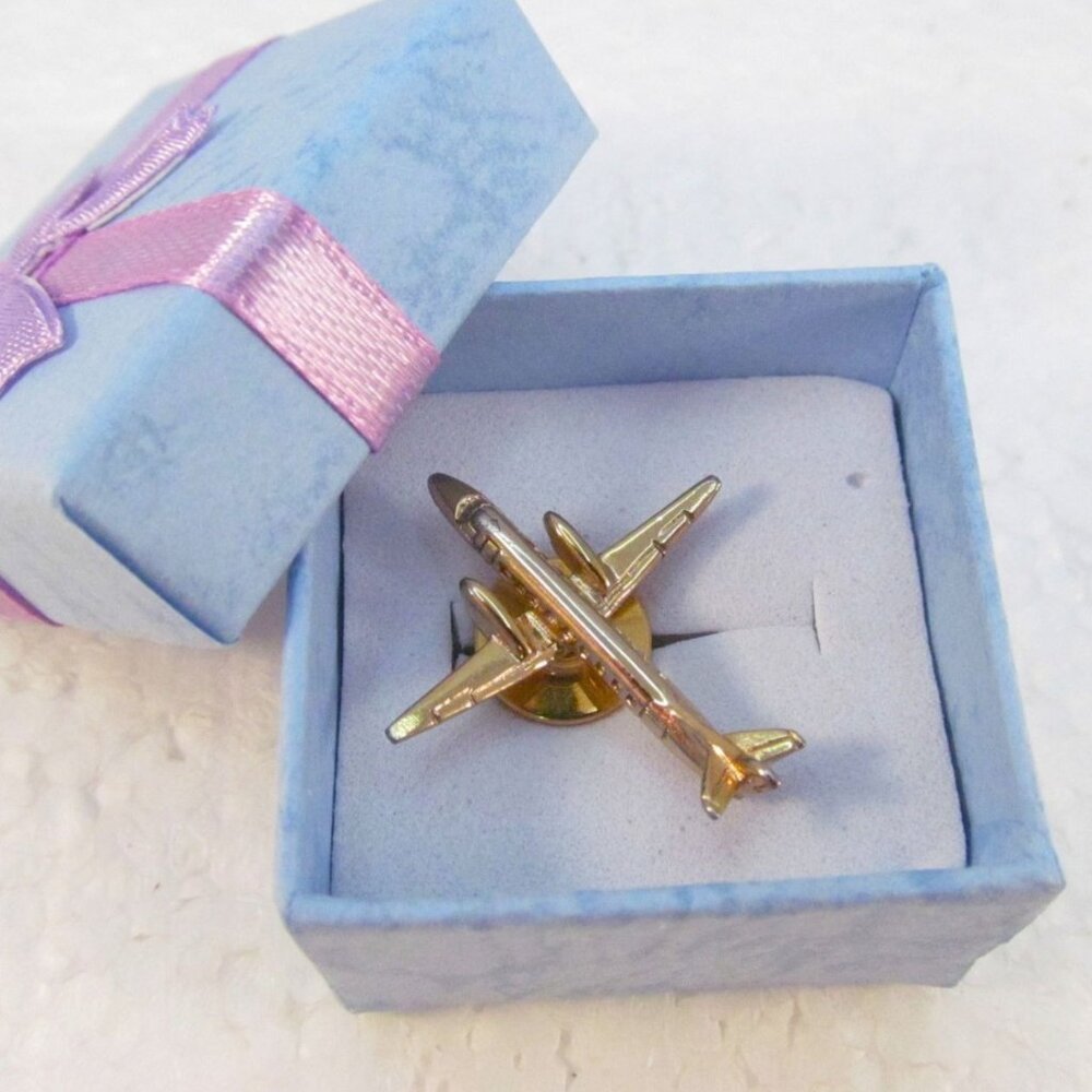Unisex Gold Tone Metal Airplane Lapel Pin Tie Tack